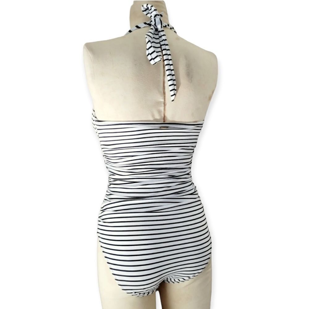 Victoria's Secret White Swimsuit with Black‎ Stripes Women's Size 32A XS - Picture 4 of 9